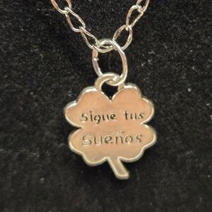 Silver Four Leaf Clover with Spanish Words Necklace
